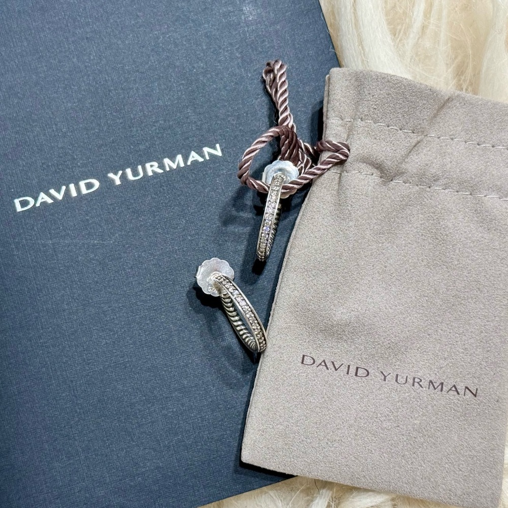 David Yurman Diamond Silver Hoop Earrings